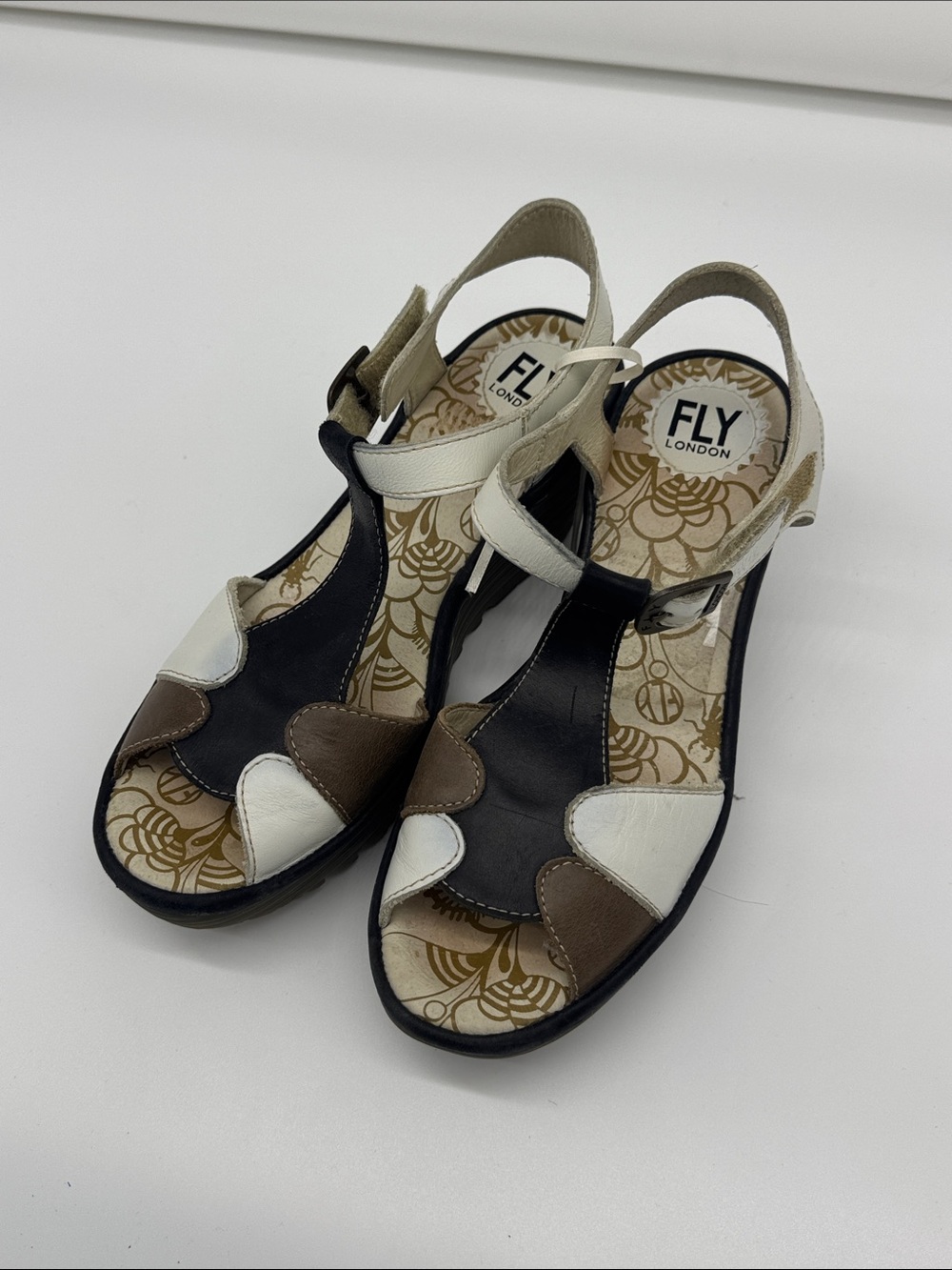 Fly London Women's Multi-Tone
Patchwork Leather Slingback Wedges 38